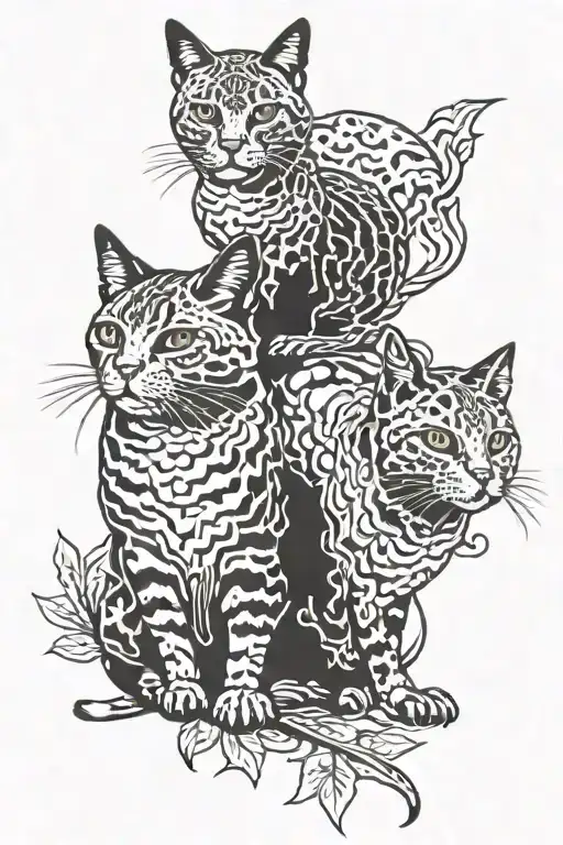 2 cats and a quail species together tattoo design idea