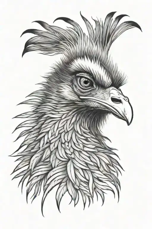 A detailed portrait of an emu feather with intricate shading and texture tattoo design idea