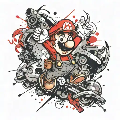 Super Mario black red tattoo design idea