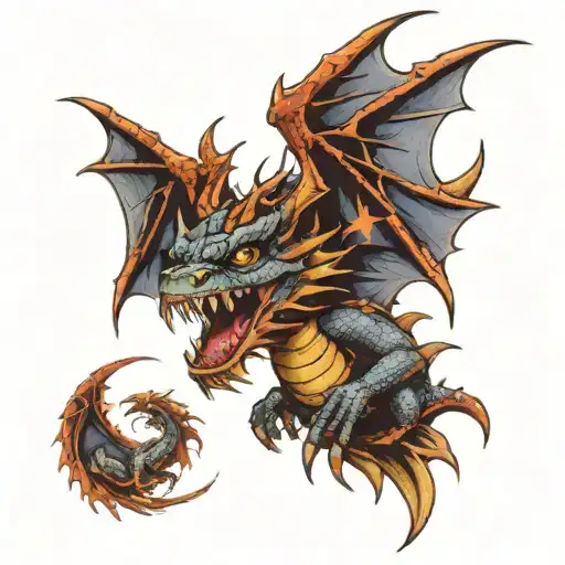 dragon with Ozzy Osbourne face tattoo design idea