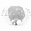 mustard tree with deep roots and with colorful birds  tattoo design idea