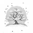 mustard tree with deep roots and with colorful birds  tattoo design idea