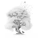 mustard tree with deep roots and with colorful birds  tattoo design idea