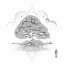 mustard tree with deep roots and with colorful birds  tattoo design idea