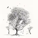 mustard tree with deep roots and with colorful birds  tattoo design idea