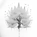 mustard tree with deep roots and with colorful birds  tattoo design idea