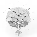 mustard tree with deep roots and with colorful birds  tattoo design idea