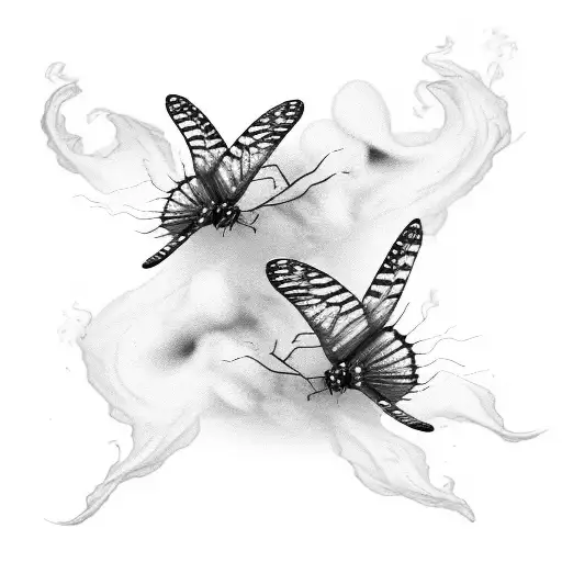two butterflies in smoke tattoo design idea