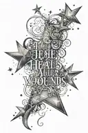cloudy stars background time heals all wounds quote  tattoo design idea