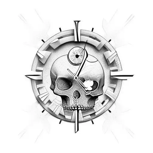 memento mori written in 3d style along with a 3d design of clock half of which should be fading and half real. aggressiv tattoo design idea