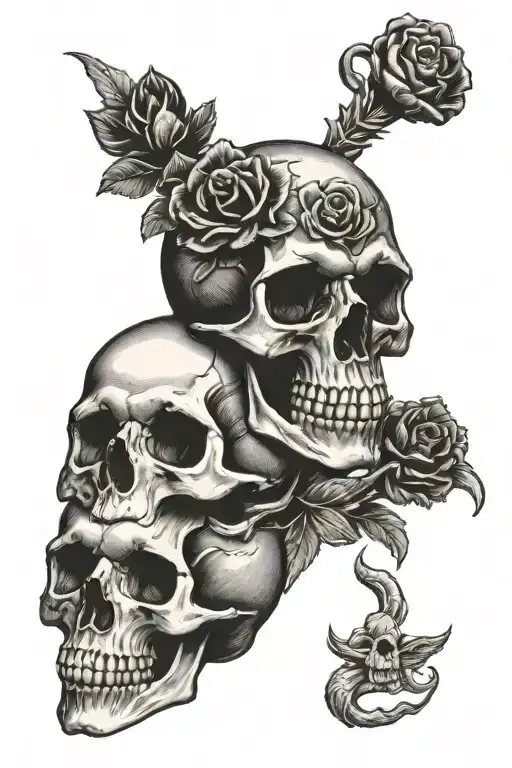 3 skulls representing dark periods tattoo design idea