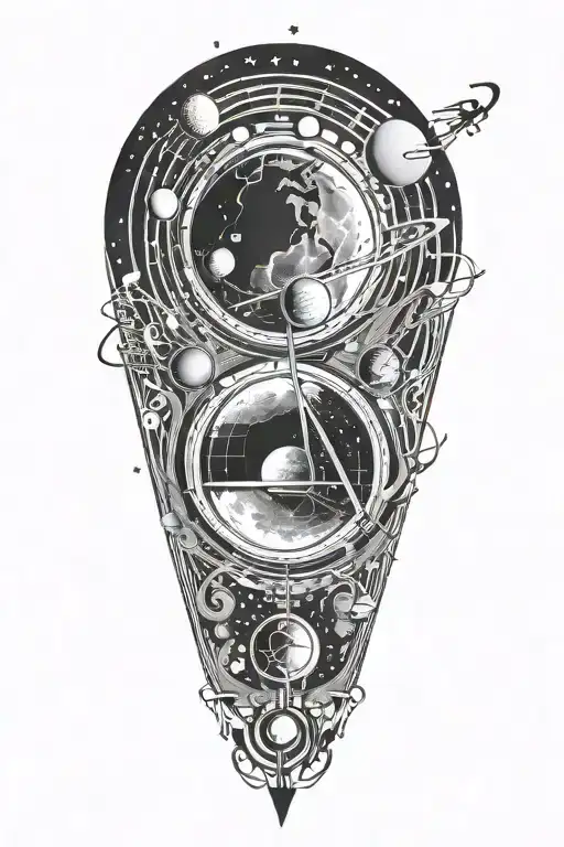 Music notes forming a galaxy with planets as the focal points tattoo design idea