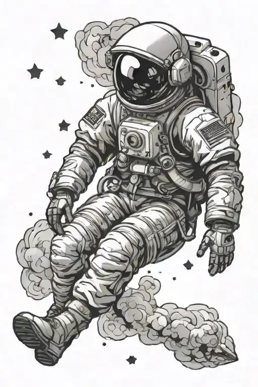 astronaut floating in space surroundedby smoke and stars  tattoo design idea