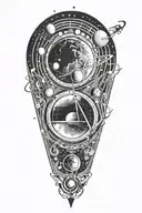 Music notes forming a galaxy with planets as the focal points tattoo design idea