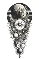 Music notes forming a galaxy with planets as the focal points tattoo design idea