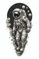 astronaut floating in space surroundedby smoke and stars  tattoo design idea