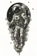 astronaut floating in space surroundedby smoke and stars  tattoo design idea