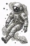 astronaut floating in space surroundedby smoke and stars  tattoo design idea