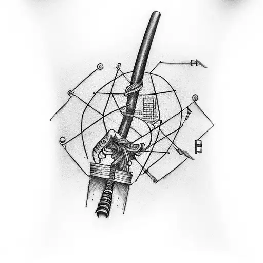 A black-grey forearm tattoo showcasing an intricate electrical circuit or wiring design as the foundation, with a cricket bat and ball intertwined with musical notes on top. tattoo design idea