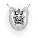 A dotwork forearm tattoo combining an intricate electrical circuit or wiring design with a cricket bat and ball intertwined with musical notes, while featuring Lord Ganesha or Thor holding the cricket bat and listening to the music. tattoo design idea