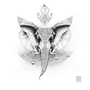 A dotwork forearm tattoo combining an intricate electrical circuit or wiring design with a cricket bat and ball intertwined with musical notes, while featuring Lord Ganesha or Thor holding the cricket bat and listening to the music. tattoo design idea