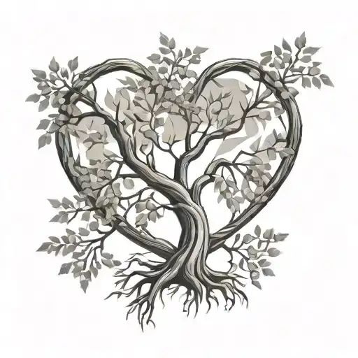 A willow tree with branches reaching out to form the shape of a heart, symbolizing the love and support for family and the community tattoo design idea