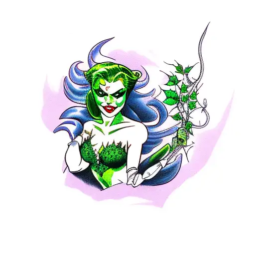 full body of poison ivy of Batman movie tattoo design idea