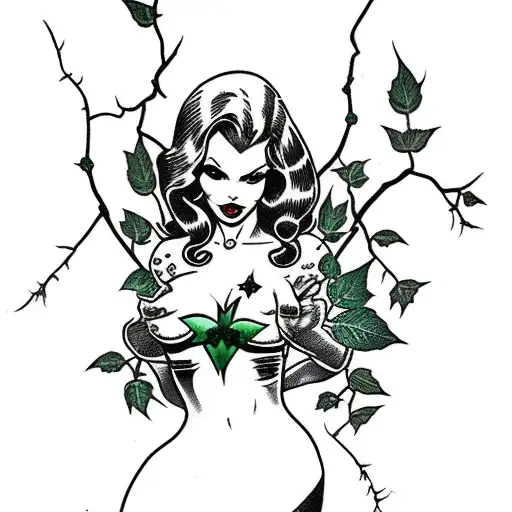 full body of poison ivy of Batman movie tattoo design idea