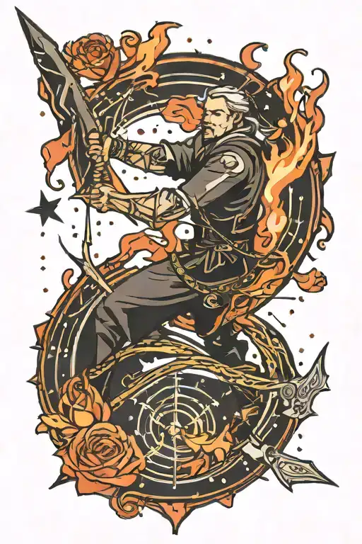 archer,jupiter glyph, fire,constellation  tattoo design idea