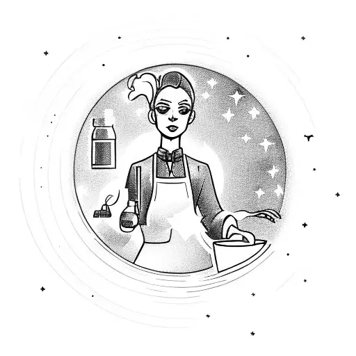 A silhouette of a bartender mixing drinks under a starry night sky tattoo design idea