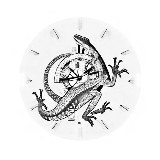 Lizard trapped inside a Broken clock  tattoo design idea