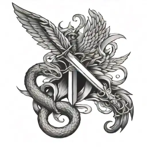 wings with a sword a snake tattoo design idea