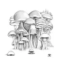 A mystical forest with hidden mushrooms and animals peeking through the foliage tattoo design idea