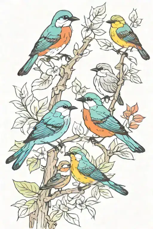 colorfull small birds tattoo design idea