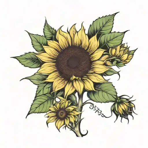 Fore arm sunflower tattoo that says MaKayla Tuck down the stem. Says love you sis under the stem and has 8/6/05-10/6/23  tattoo design idea