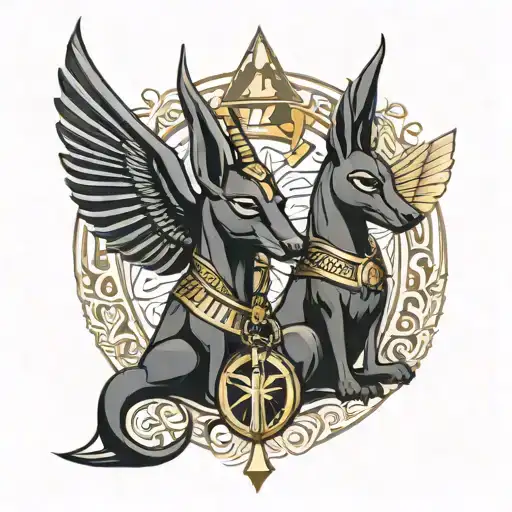 anubis and ankh symbol tattoo design idea