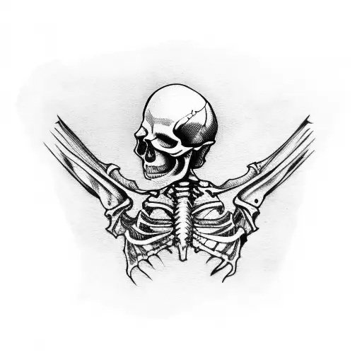 skull with ribs half sleeve tattoo design idea
