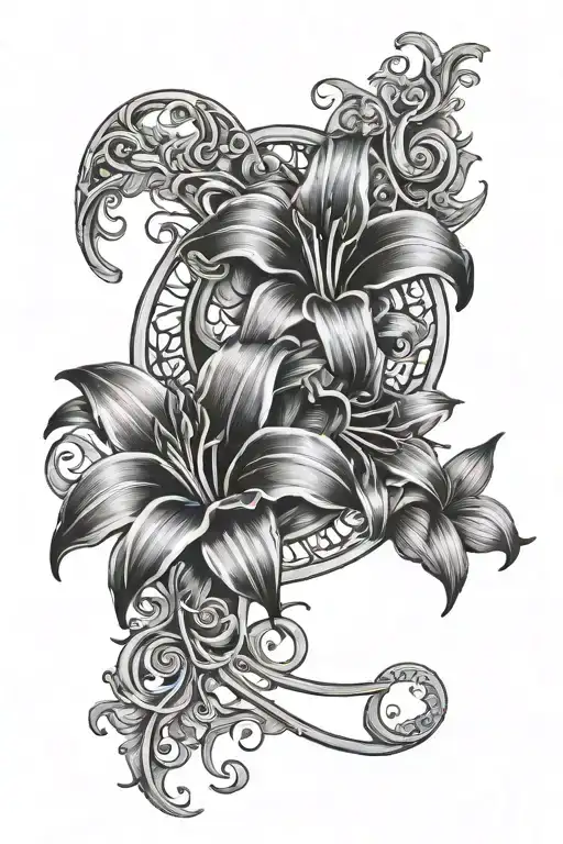 Gothic lilies with a crescent moon tattoo design idea