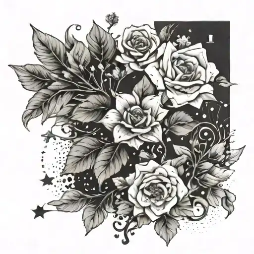A tattoo symbolizing the connection between music and design, incorporating elements of Kanye West's artistry and your love for flowers tattoo design idea