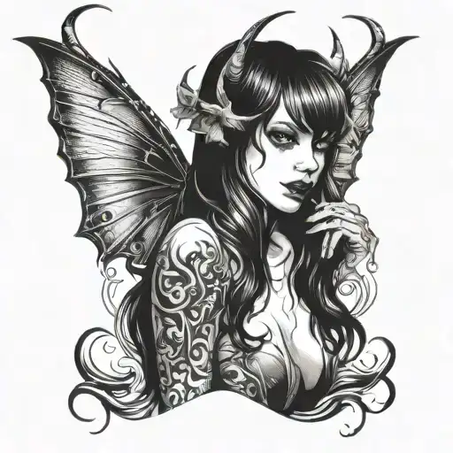 beautiful teenager lustful succubus potrait tattoo design idea