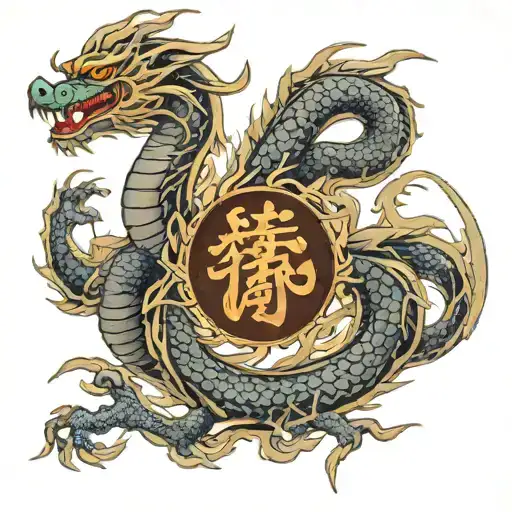 surya name in Japanese dragon tattoo design idea