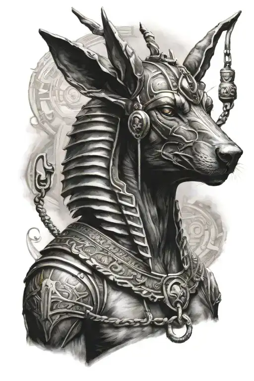 Anubis on a leash tattoo design idea