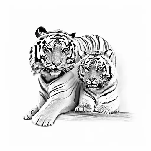 the Goddess Durga riding a tiger with skulls and a sword tattoo design idea