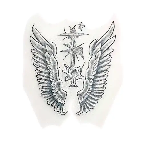 ELIXX in the middle of two angel wings tattoo design idea