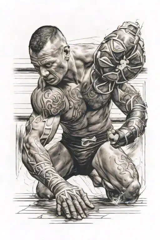 A realistic portrait of a wrestler in action tattoo design idea