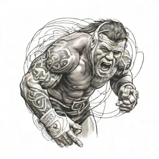 A realistic portrait of a wrestler in action tattoo design idea