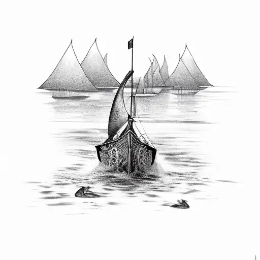 boat whit dinosaurs tattoo design idea