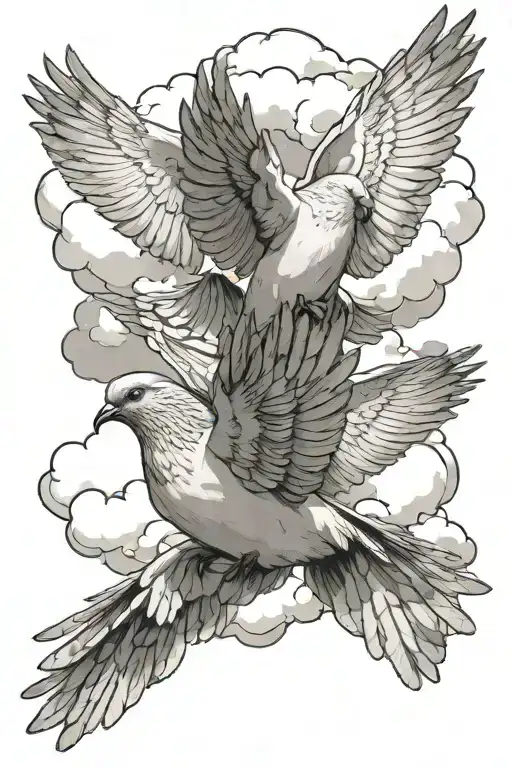 doves, clouds forming the shape tattoo design idea