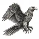 A dotwork tattoo of a soaring eagle carrying a first aid kit in its talons, symbolizing your dedication to both your EMT work and love for nature tattoo design idea