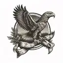 A stylized eagle scout badge with a camping scene inside the badge tattoo design idea